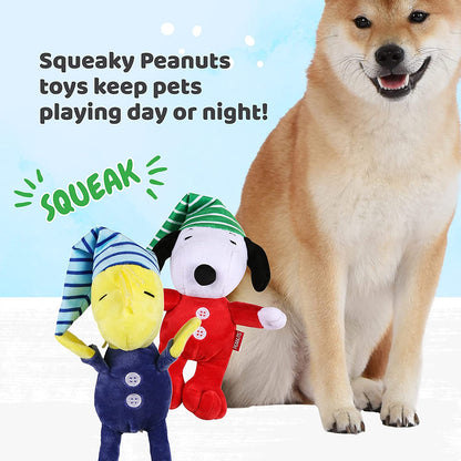 Holiday Plush Toys for Dogs | Peanuts Comics Dog Toys Snoopy and Woodstock Holiday Slumber Party Squeaky Dog Toys | Stuffed Animal Dog Toys, 9" 2 Piece