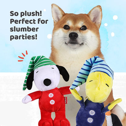 Holiday Plush Toys for Dogs | Peanuts Comics Dog Toys Snoopy and Woodstock Holiday Slumber Party Squeaky Dog Toys | Stuffed Animal Dog Toys, 9" 2 Piece