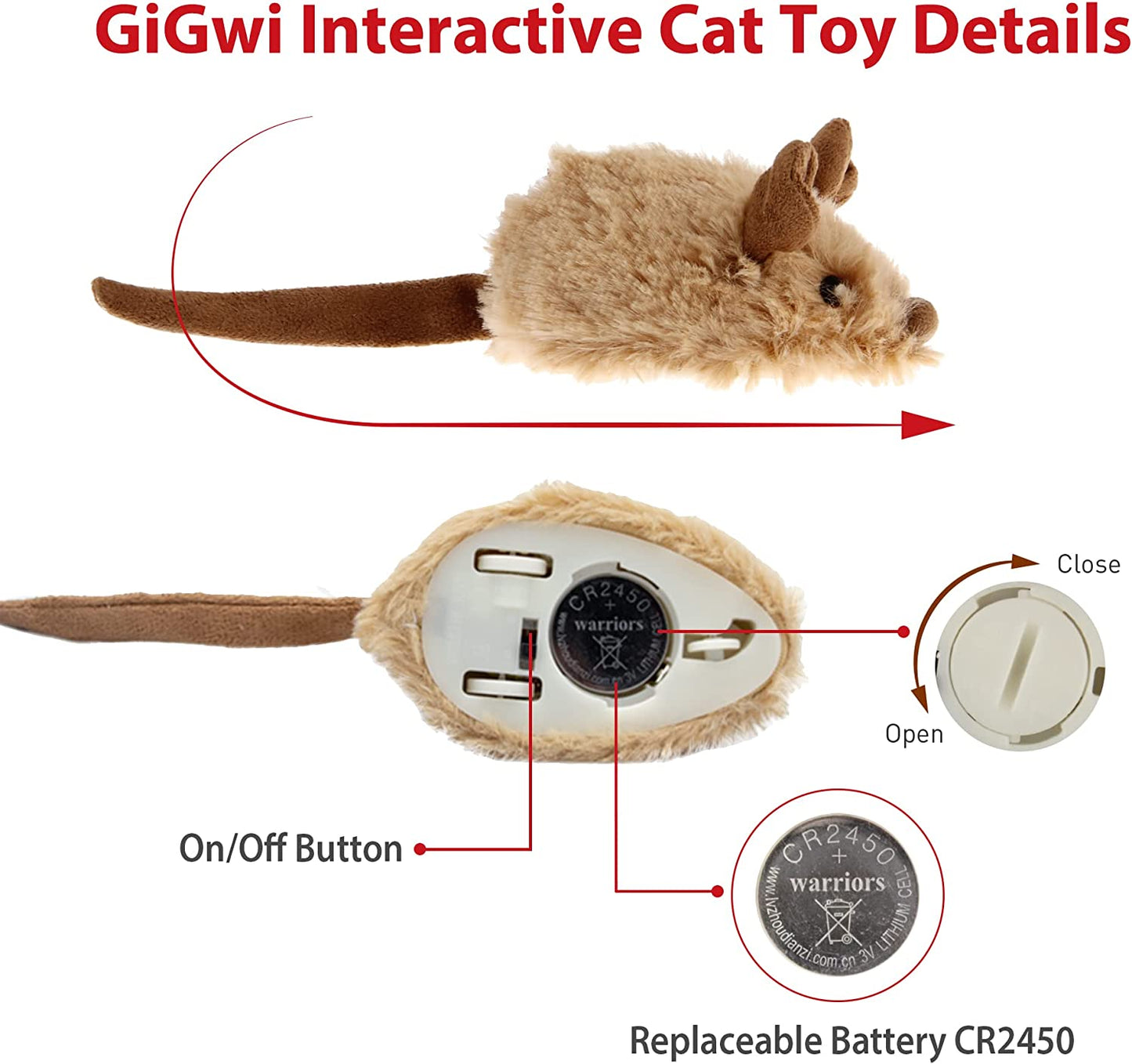 Interactive Cat Toys for Indoor Cats, Cat Mouse Toys with Electronic Realistic Squeaky Sound, Automatic Moving Kitten Toys Electric Mice Toy Self Play Exercise(Brown Ear)