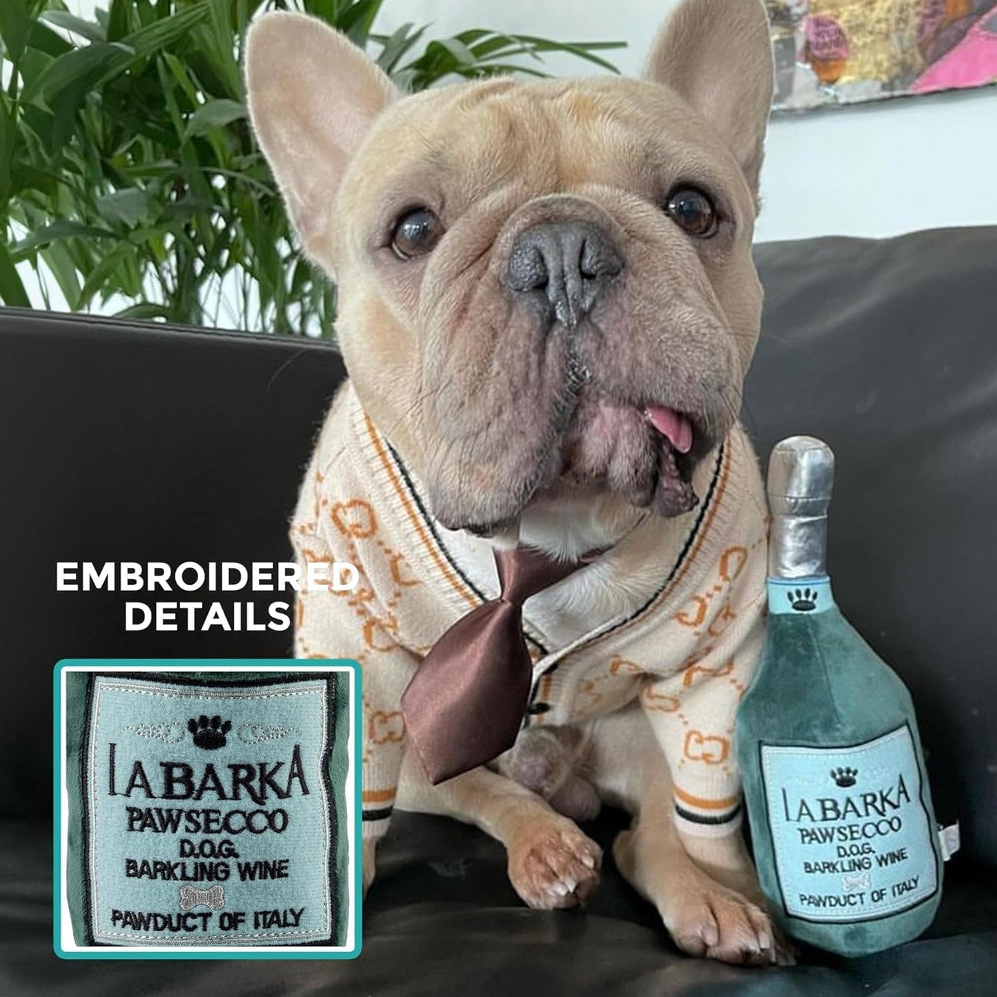 Labarka Pawsecco, Plush Designer Dog Toys with Interactive Squeaker, Stimulating Pet Enrichment, Machine-Washable & Safe Materials for All Breeds, One Size