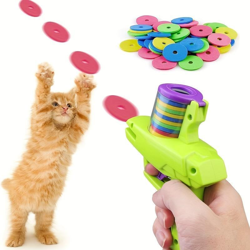 Interactive Cat Toy Launcher - Battery-Free Foam Plate Shooter for Indoor Play - Ideal Pet Supplies for Small Cats and Dogs