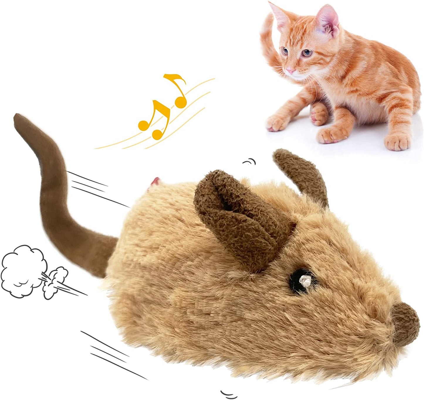 Interactive Cat Toys for Indoor Cats, Cat Mouse Toys with Electronic Realistic Squeaky Sound, Automatic Moving Kitten Toys Electric Mice Toy Self Play Exercise(Brown Ear)