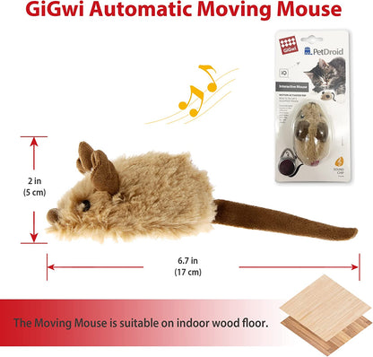 Interactive Cat Toys for Indoor Cats, Cat Mouse Toys with Electronic Realistic Squeaky Sound, Automatic Moving Kitten Toys Electric Mice Toy Self Play Exercise(Brown Ear)