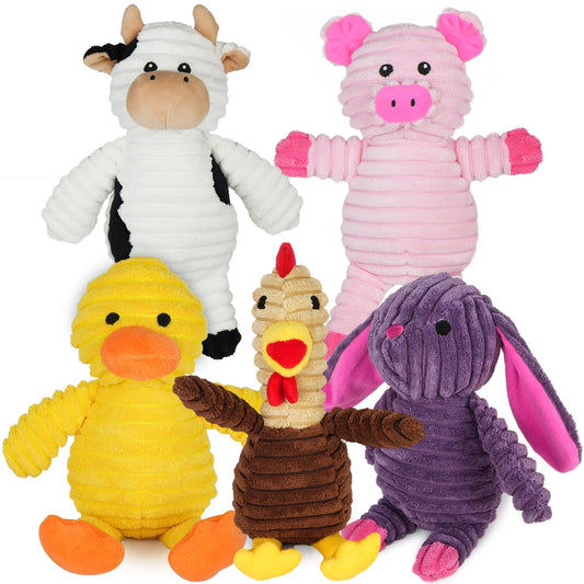 Plush Squeaky Dog Toys - 5 Pack of Adorable Stuffed Gifts for Large Dogs and Puppies